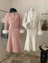 Korean Stylish Faux Fur Sleeves Cardigan With Flare Skirts Co-Ord Sets